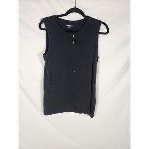 NWOT Lands End Womens Tag-less Cotton Henely Tank Top Black M 10-12